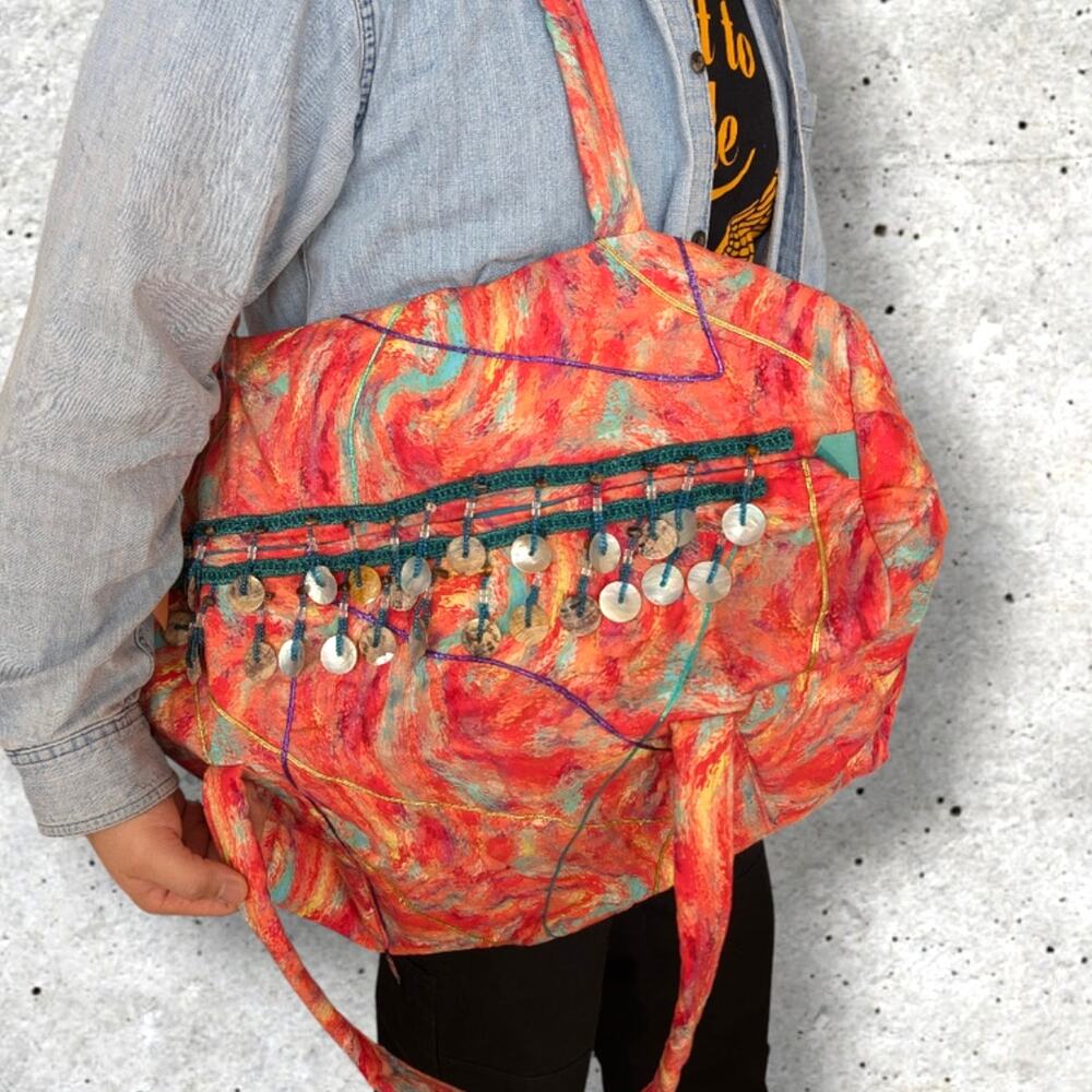 One of‎ a Kind Handmade Overnight/Duffle Bag with Beaded + Shell Embellishment